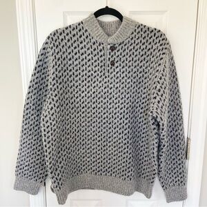 L.L.Bean Men’s Classic Ragg Wool Fair Isle Henley Sweater Heather Gray & Navy M